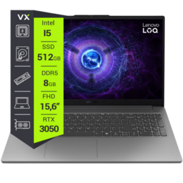 Notebook Lenovo LOQ 15IAX9E Core i5 12450HX 8GB 512GB RTX 3050...